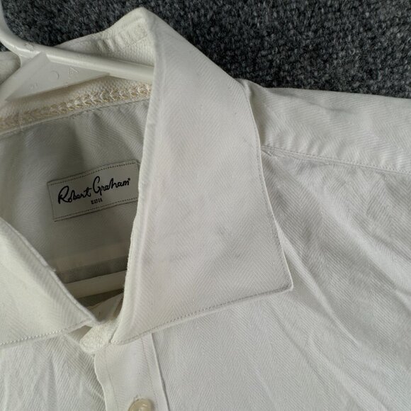 Robert Graham White Long Sleeve Button Up Shirt Men Size 17.5 (44) All Cotton - Picture 11 of 16